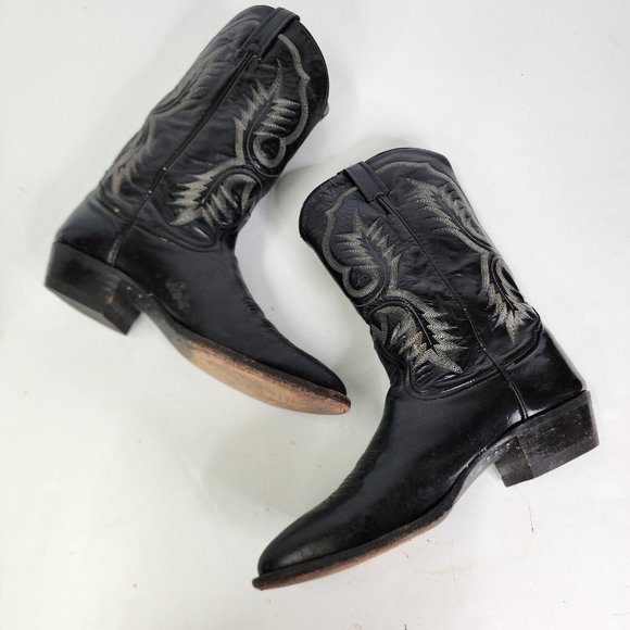 TONY LAMA Style 2923 Mens Size 13AA Black Leather Longhorn Cowboy Western Boots - Picture 13 of 16